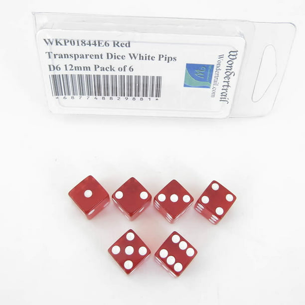 Set of 10 D6 Six-sided 12mm Transparent Dice Red With White Pips for sale online